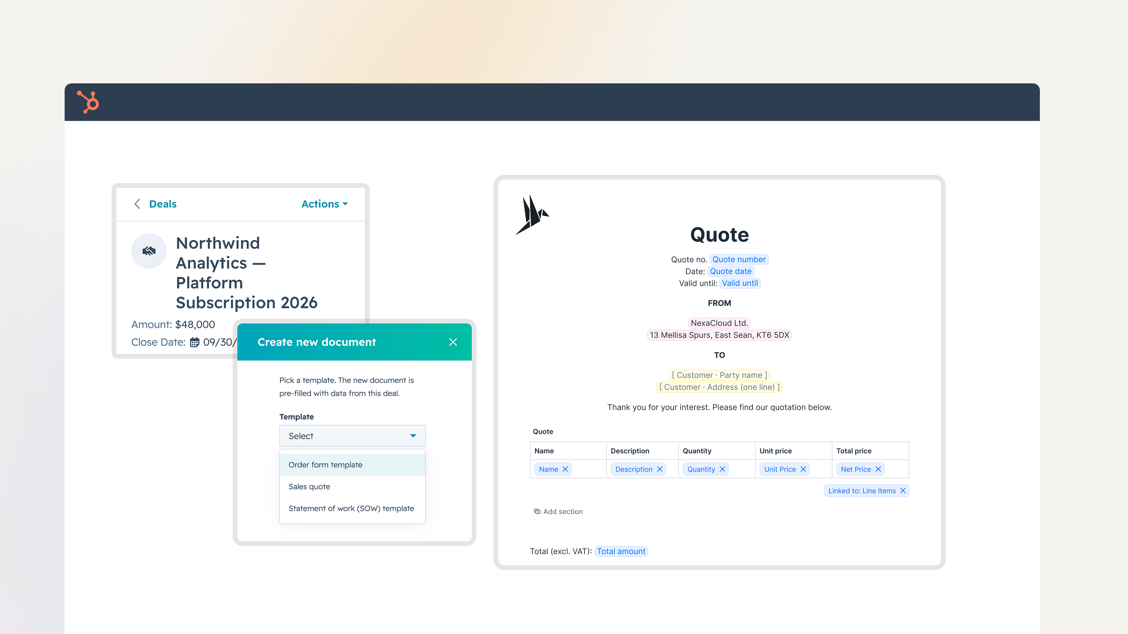 Template mapping to hubspot
